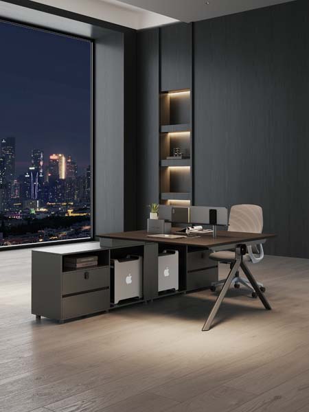 Two-Tone L-Shaped Executive Office Desk with Integrated Storage and PC Compartments