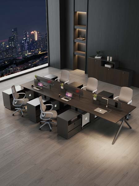 6-Person Double-Sided Modular Open-Plan Office Workstation with Privacy Dividers and Mobile Storage Pedestals