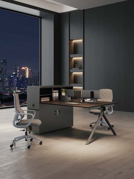 2-Person Face-to-Face Office Staff Workstation Desk with Integrated Side Storage and Privacy Divider