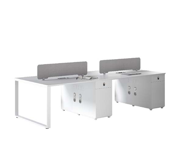 4-Person Back-to-Back Bench Office Workstation with Privacy Dividers and Lockable Storage Pedestals
