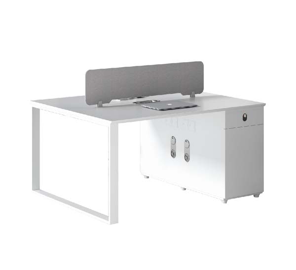 Two-Person Office Workstation with Center Divider and Integrated Lockable Pedestals