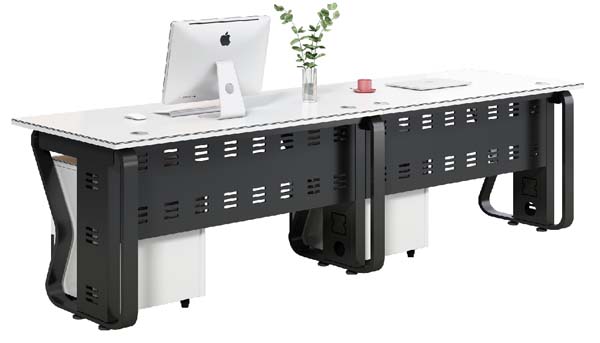 3-Person In-Line Open Office Bench Workstation with Cable Management and Mobile Pedestals