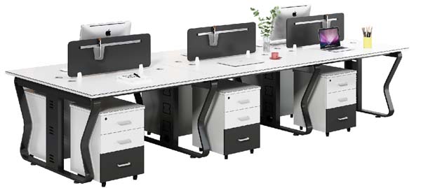 6-Person Face-to-Face Open Plan Benching Office Workstation with Privacy Dividers and Mobile Pedestals