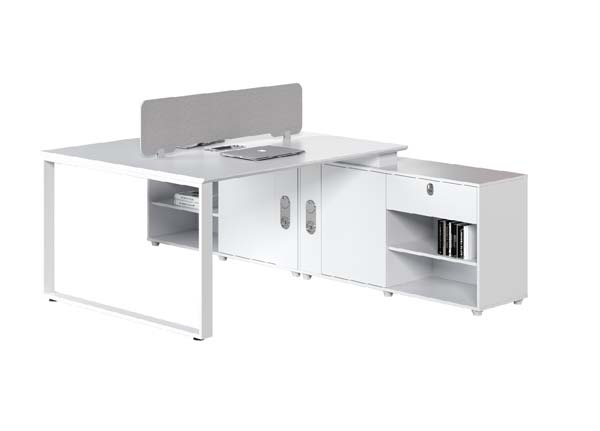 Single-User Office Workstation Desk with Attached Side Storage Return and Desktop Privacy Divider