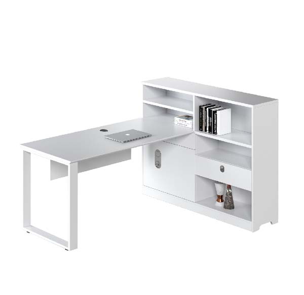 White L-Shaped Home Office Computer Desk with Integrated Storage Hutch