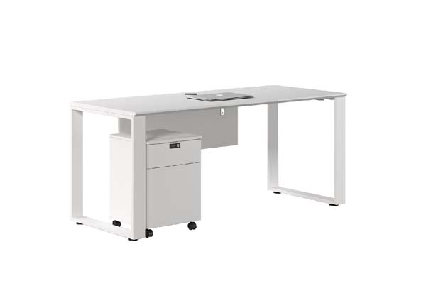 Light Gray Fixed-Height Executive Office Desk with 2-Drawer Mobile Pedestal