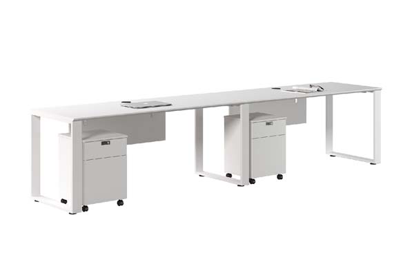 2-Person Side-by-Side Bench Office Workstation with Rolling Pedestals