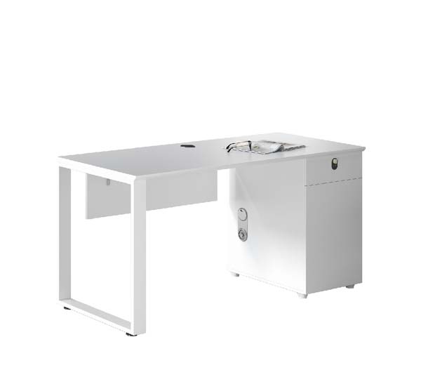 White Single-Pedestal Executive Office Desk with Lockable Storage