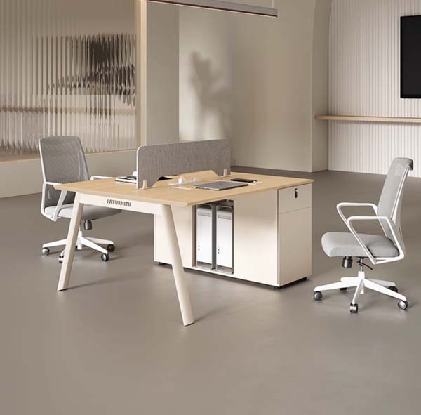 2-Person Face-to-Face Office Workstation Desk with Privacy Divider and Storage Pedestal