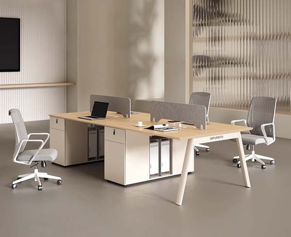 4-Person Face-to-Face Modular Office Workstation Desk with Dividers and Integrated Storage