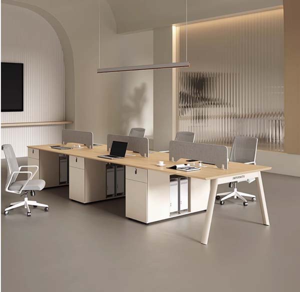 6-Person Back-to-Back Modular Open Plan Bench Desk with Fabric Privacy Dividers and Integrated Lockable Pedestals