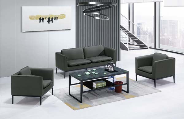 4-Piece Dark Gray Faux Leather Office Reception Seating Set with Coffee Table