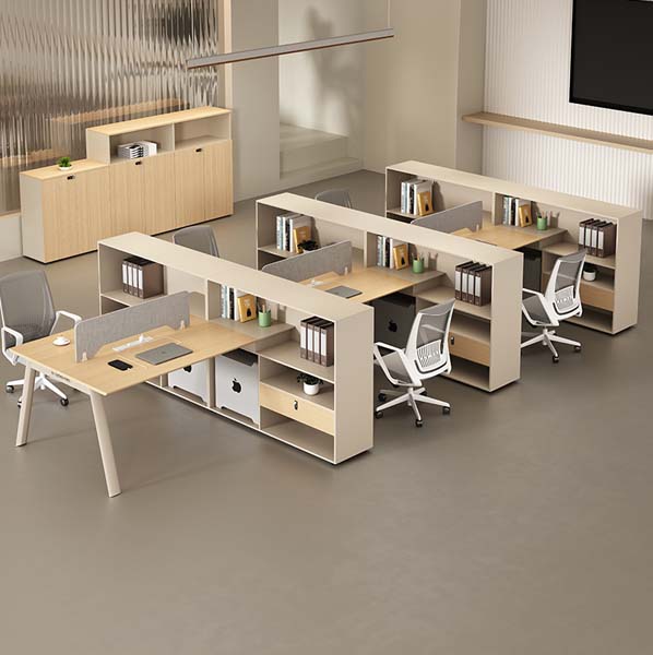 6-Person Back-to-Back Modular Open Office Workstation Cluster with Central Divider Storage