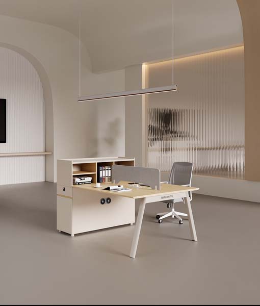 2-Person Side-by-Side Staff Office Workstation Desk with Attached Storage and Privacy Divider