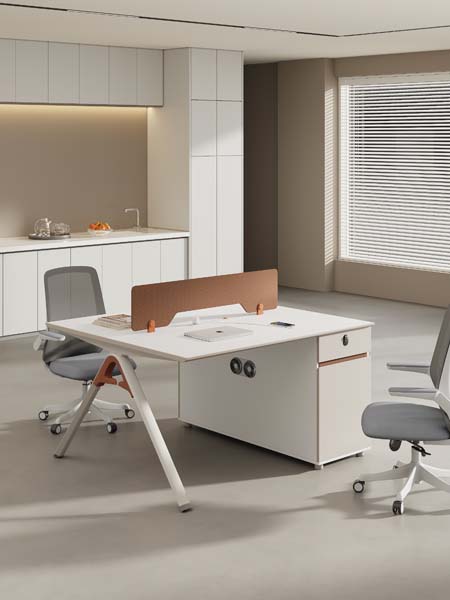 Two-Person Face-to-Face Office Workstation Desk with Central Divider and Integrated Storage Pedestal