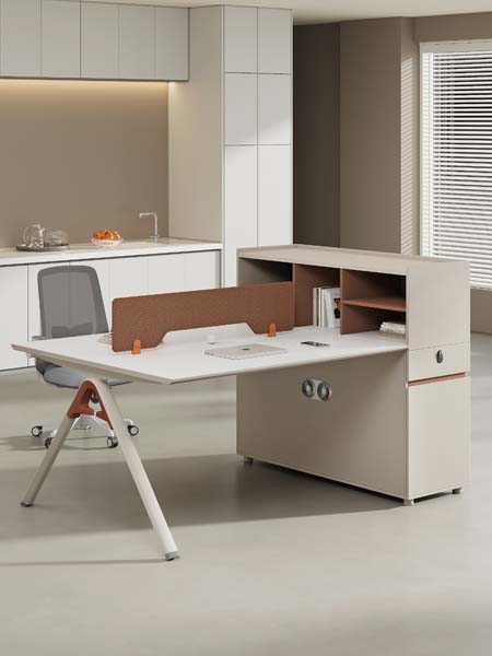 Two-Tone L-Shaped Open-Plan Office Workstation with Side Storage Return