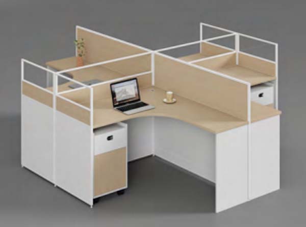 4-Person Cross-Layout L-Shaped Office Cubicle Workstation with Mobile Storage Pedestals