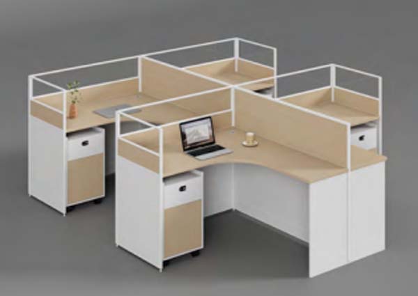 4-Person Cross-Shaped Curved Corner Office Cubicle Workstation with Mobile Pedestals
