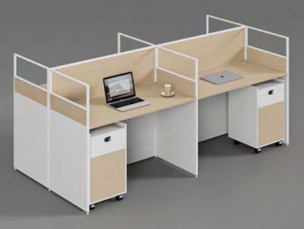 Two-Person Fabric-Partitioned Office Cubicle Workstation with Mobile Pedestals