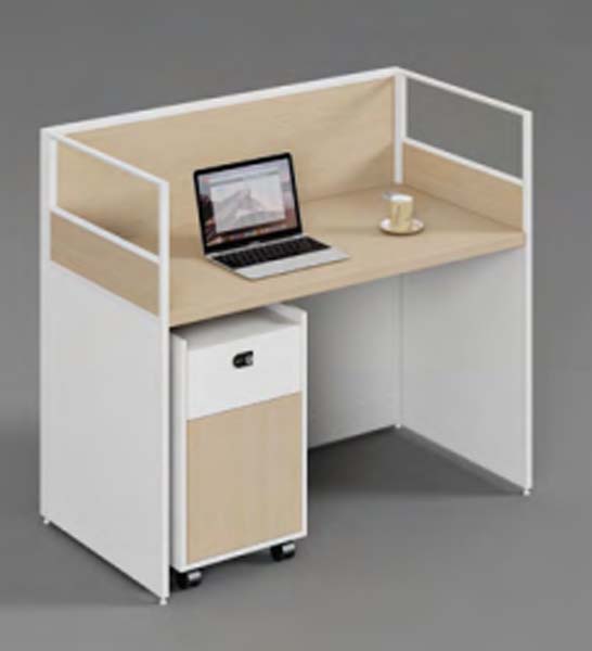 Single-Person Enclosed Office Workstation with 3-Sided Privacy Dividers and Mobile Pedestal