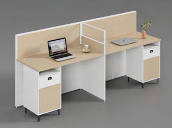 2-Person L-Shaped Modular Office Cubicle Workstation with Privacy Partitions and Lockable Storage Pedestals