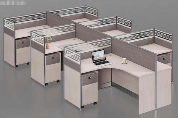 6-Person L-Shaped Modular Office Cubicle Workstation with Mobile Pedestals