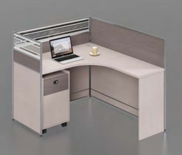 Single-Person L-Shaped Curved Corner Office Cubicle Workstation with Mobile Pedestal