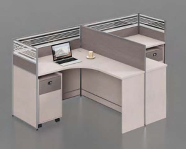 Curved L-Shape Modular Corner Office Cubicle Workstation with Mobile Pedestal