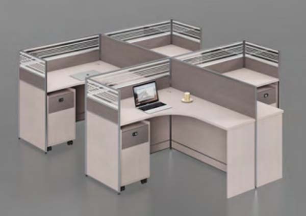 4-Person Cross-Shaped Modular Office Cubicle Workstation with Curved L-Shaped Desks and Mobile Pedestals