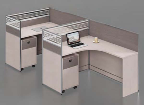 2-Person Curved Corner L-Shaped Cubicle Workstation with Mobile Pedestals