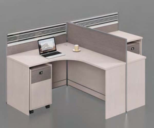 Single-User Curved L-Shaped Cubicle Workstation Desk with Partition Screens and Storage