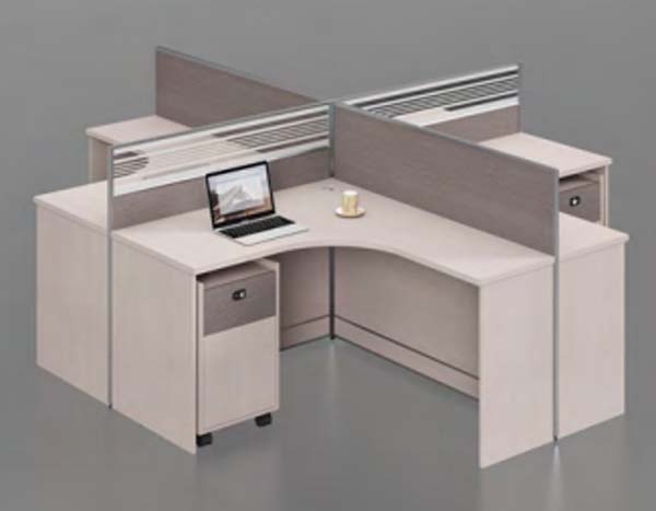 2-Person Curved Corner Partition Office Cubicle Workstation with Mobile Pedestals