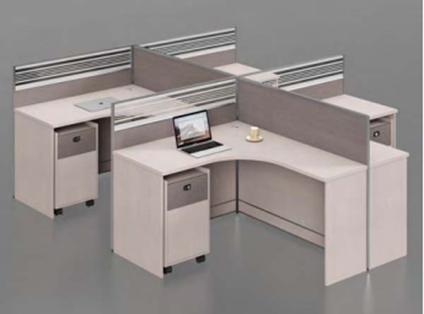 4-Person Cross-Shaped Curved Office Cubicle Workstation with Mobile Pedestals