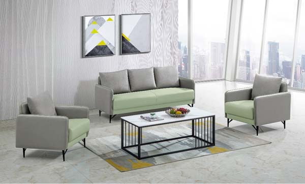 Two-Tone Upholstered 3+1+1 Seating Set with Slatted Metal Frame Coffee Table