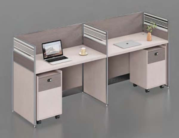 2-Person Side-by-Side F-Layout Office Cubicle Workstation with Mobile Pedestals