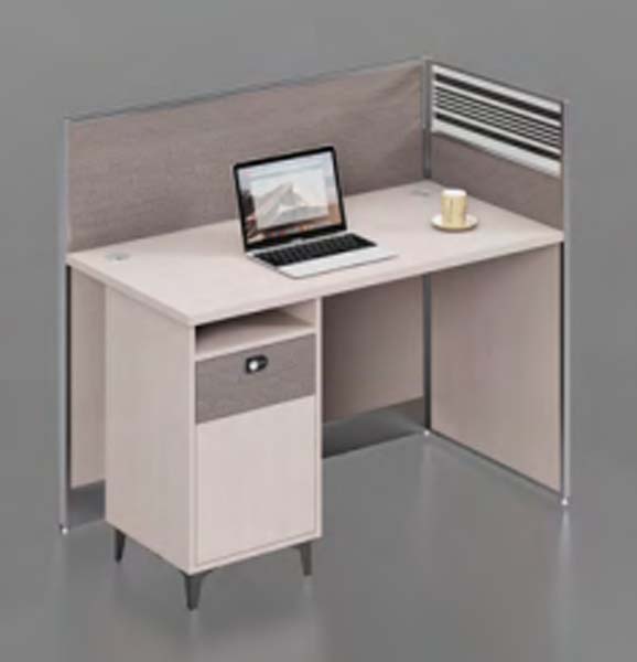 Single-Person L-Shaped Modular Office Cubicle Desk with Fabric Partitions and Integrated Storage Pedestal