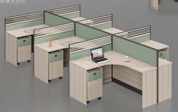 3-Person Cross-Layout L-Shape Modular Office Cubicle Workstation with Mobile Pedestals