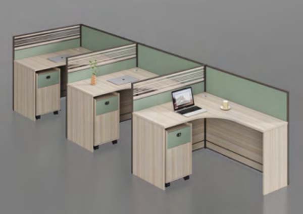 3-Person Curved L-Shaped Modular Office Cubicle Workstation with Mobile Pedestals