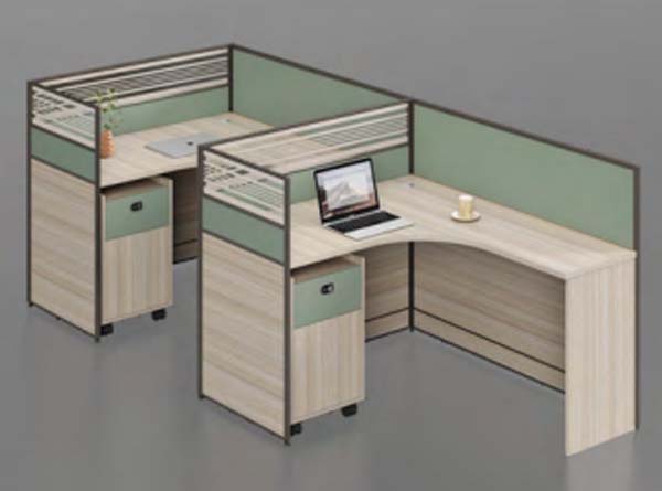 2-Person L-Shaped Curved Corner Office Cubicle Workstation with Mobile Pedestals