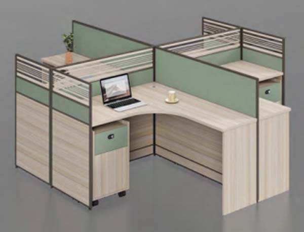 2-Person Curved-Corner L-Shaped Office Cubicle Workstation with Mobile Pedestals