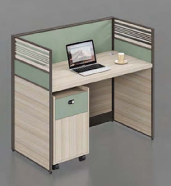 Single-Seat L-Shaped Fabric Partition Office Cubicle Workstation with Lockable Mobile Pedestal