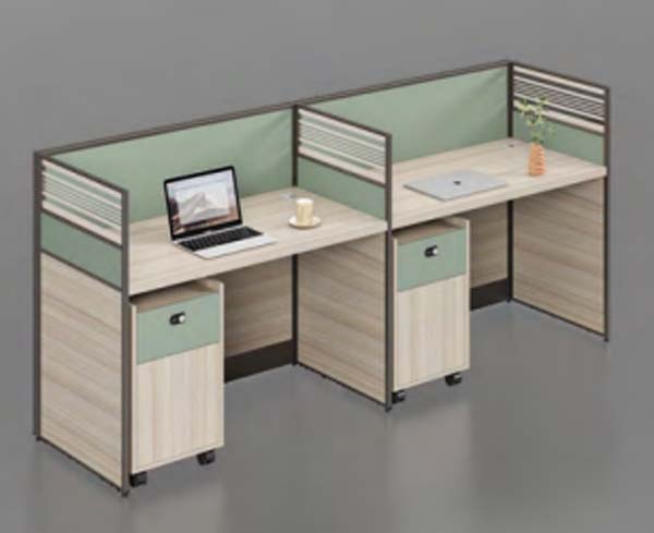 Two-Person L-Shaped Modular Office Cubicle Workstation with Mobile Pedestals