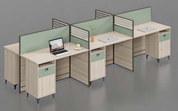 4-Person Cross Modular Partitioned Office Workstation with Integrated Lockable Storage