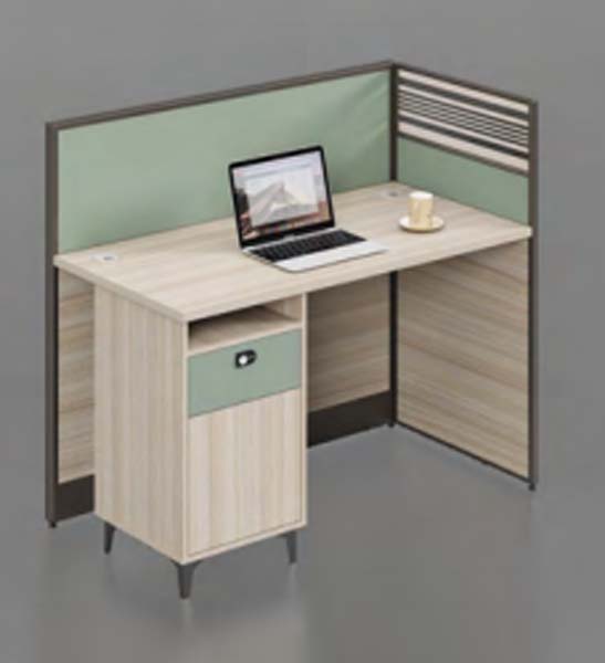 Single-Person L-Shaped Cubicle Workstation Desk with Integrated Storage and Privacy Dividers
