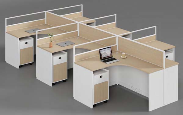 6-Person Cross-Shaped Curved Office Cubicle Workstation Cluster with Locking Mobile Pedestals