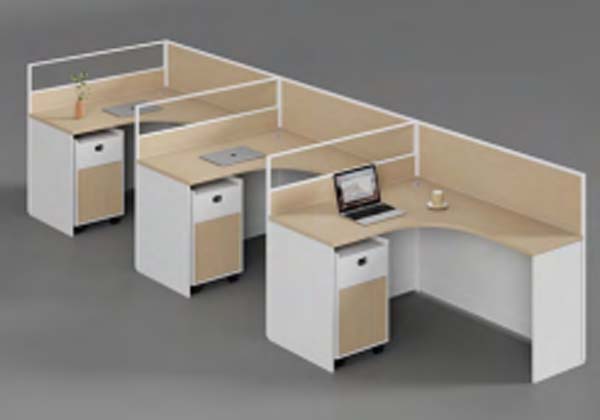3-Person 120-Degree Curved L-Shaped Modular Office Cubicle Workstation Cluster with Mobile Pedestals