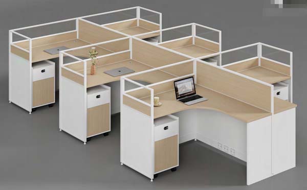 6-Person Cross-Shaped L-Shape Modular Office Cubicle Workstation with Mobile Pedestals