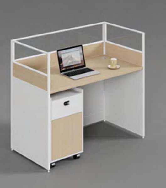 Single-Person L-Shaped Modular Office Cubicle Workstation Desk with Privacy Partitions and Mobile Storage Pedestal