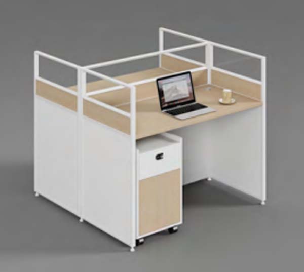 Single-Person Office Cubicle Workstation Desk with 3-Sided Privacy Dividers and Rolling Mobile Pedestal