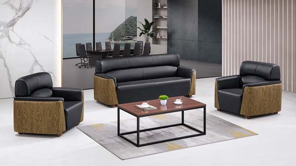 4-Piece Black Faux Leather Office Reception Sofa Set with Coffee Table